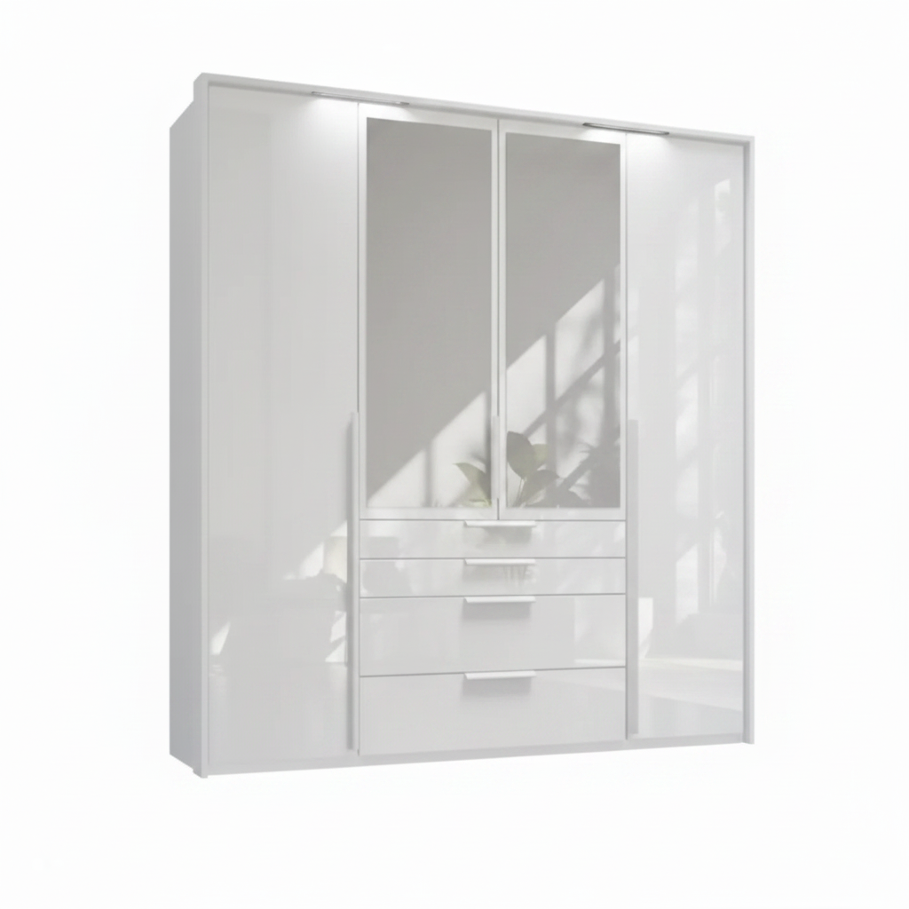 Rauch Frans 201cm Glass 4 Door Hinged Wardrobe with Exterior Drawers