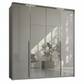Rauch Frans 201cm Silk Grey Glass 4 door wardrobe with Mirror, premium interior, long Door Handles and Passepartout Light Frame
