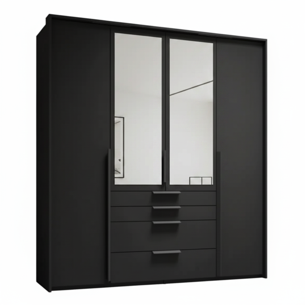 Rauch Purisma Frans 200cm Matt Graphite4 Door Wardrobe with Drawers, Mirror and Passepartout Frame