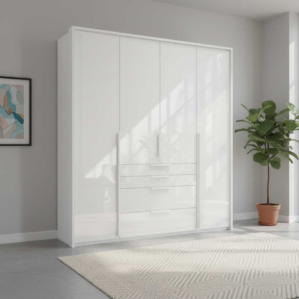 Rauch Frans 201cm Glass 4 Door Hinged Wardrobe with Exterior Drawers