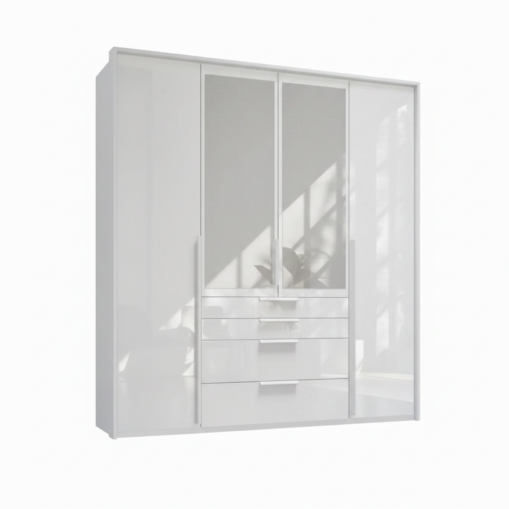 Rauch Frans 201cm Glass 4 Door Hinged Wardrobe with Exterior Drawers