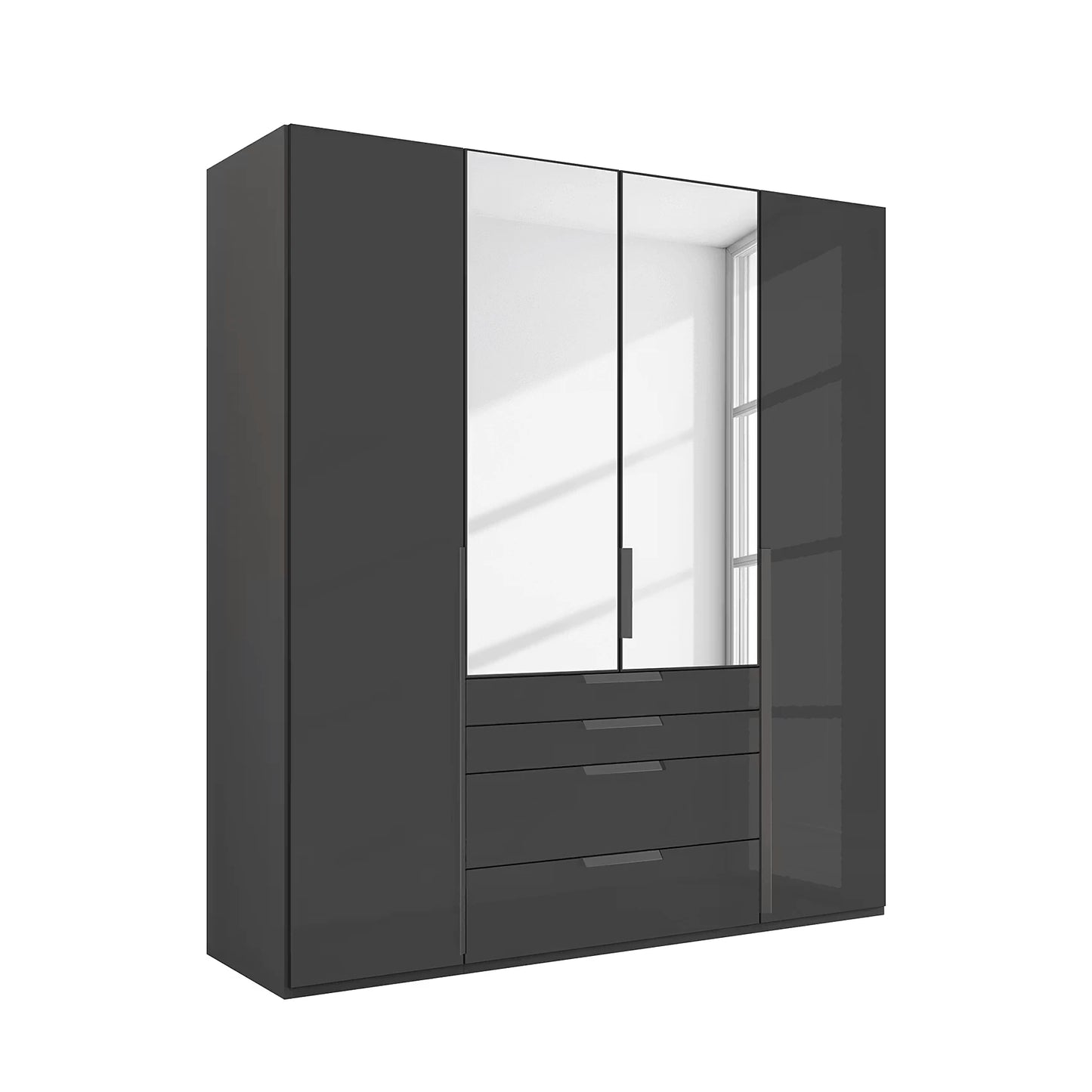 Rauch Frans 201cm Glass 4 Door Hinged Wardrobe with Exterior Drawers