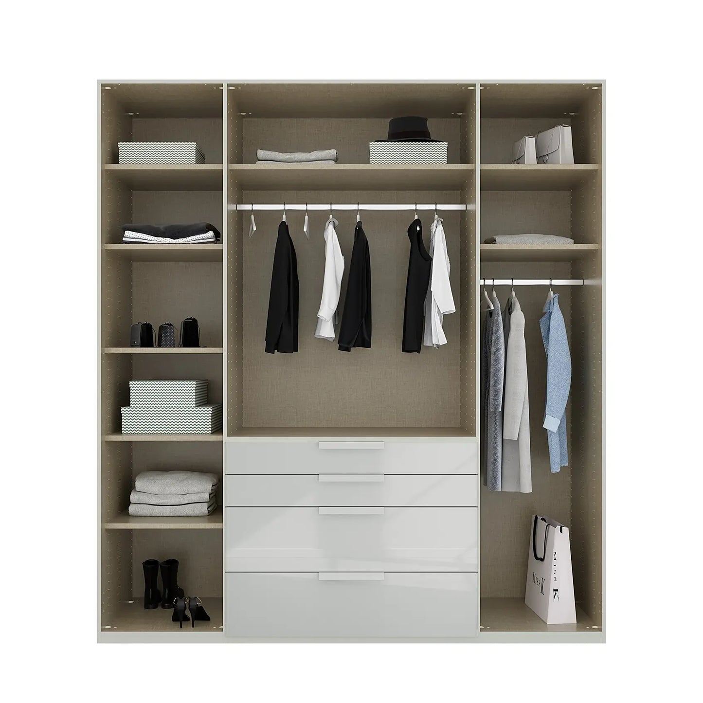 Rauch Frans 201cm Glass 4 Door Hinged Wardrobe with Exterior Drawers