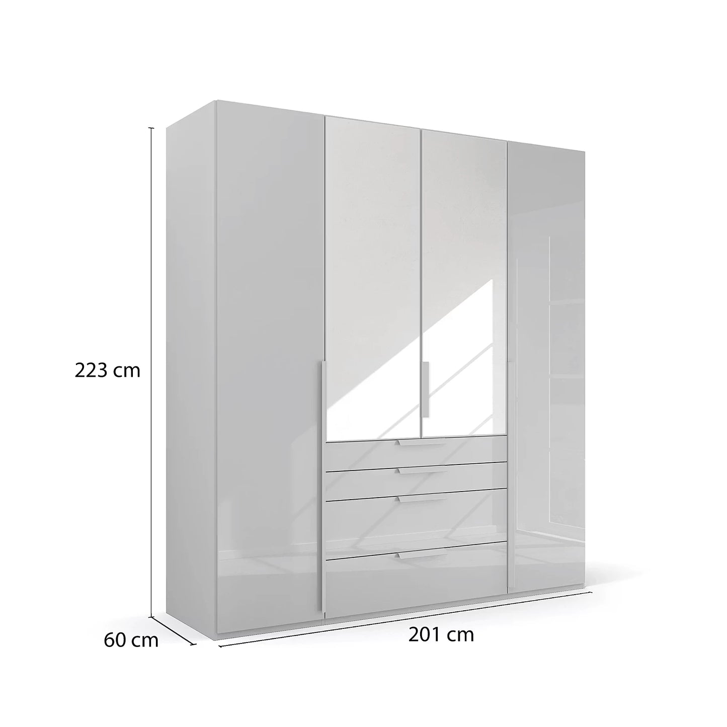 Rauch Frans 201cm Glass 4 Door Hinged Wardrobe with Exterior Drawers