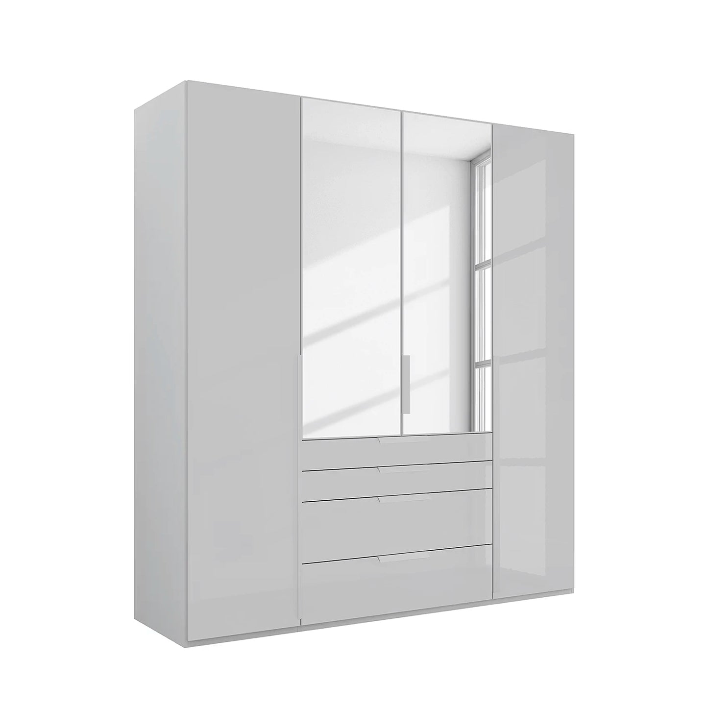 Rauch Frans 201cm Glass 4 Door Hinged Wardrobe with Exterior Drawers