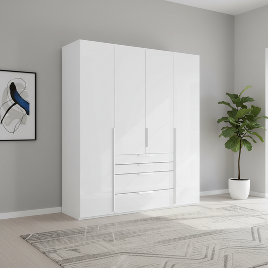 Rauch Frans 201cm Glass 4 Door Hinged Wardrobe with Exterior Drawers