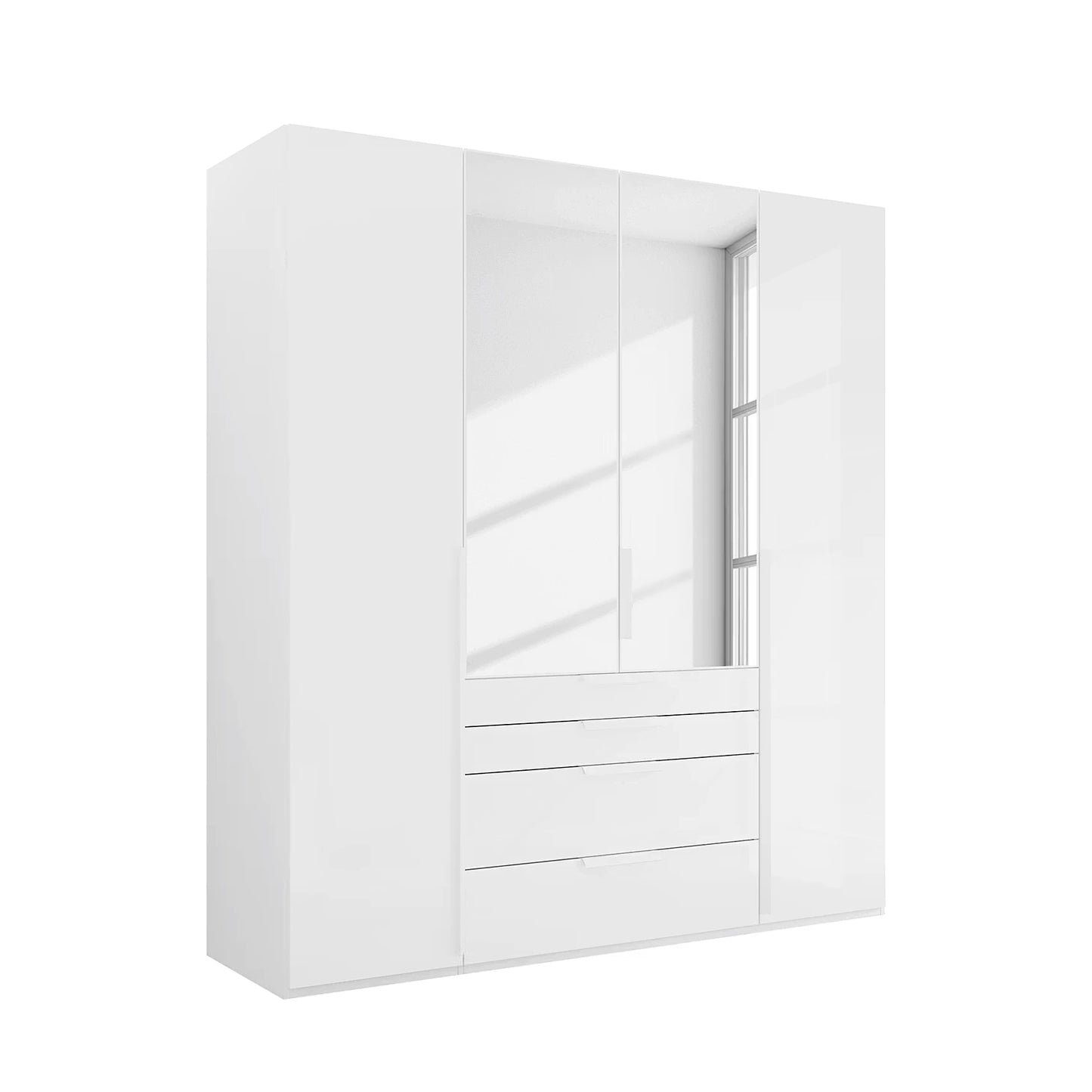 Rauch Frans 201cm Glass 4 Door Hinged Wardrobe with Exterior Drawers