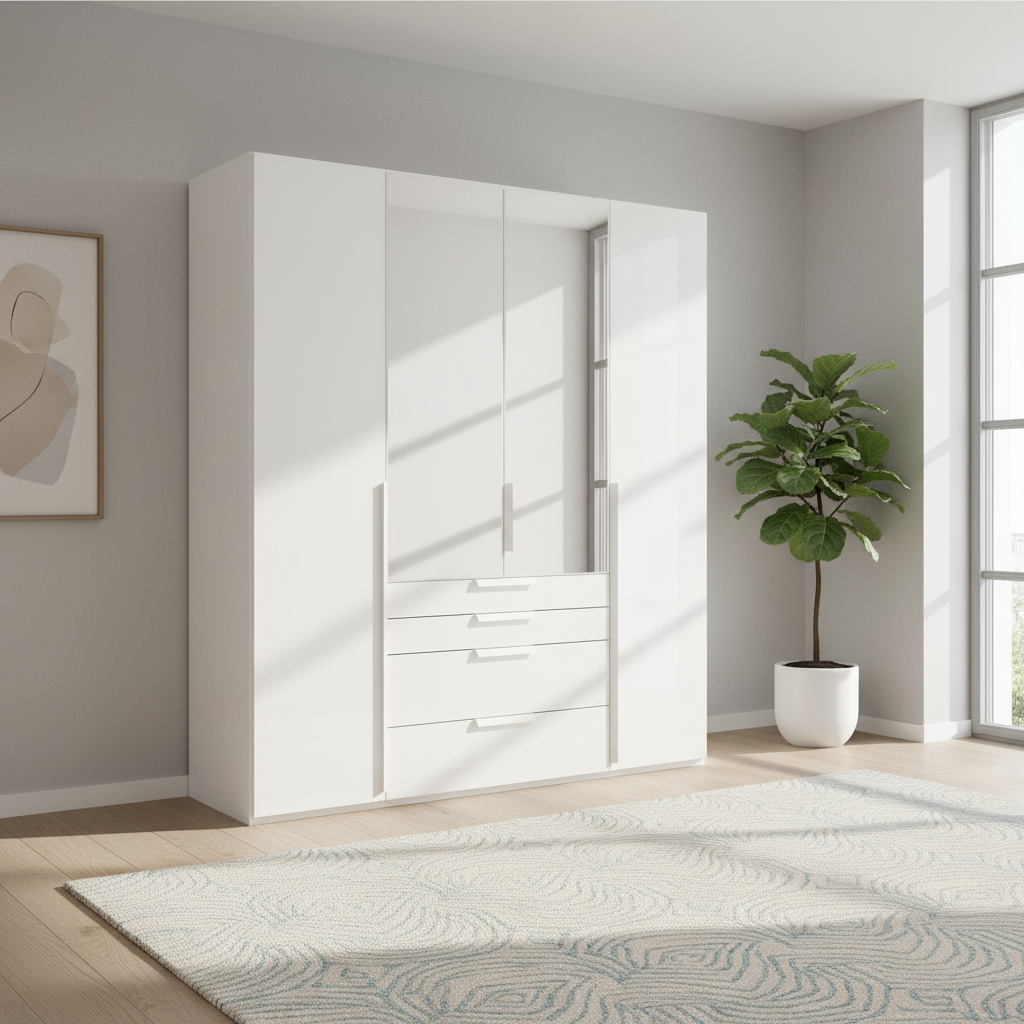 Rauch Frans 201cm Glass 4 Door Hinged Wardrobe with Exterior Drawers