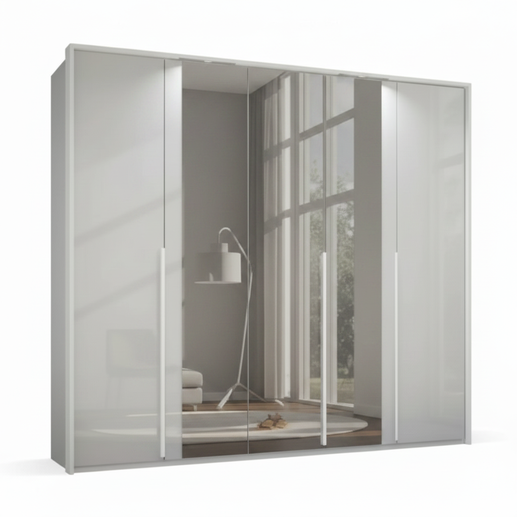 Rauch Frans 250cm Glass 5 Door Hinged Wardrobe with Premium Interior