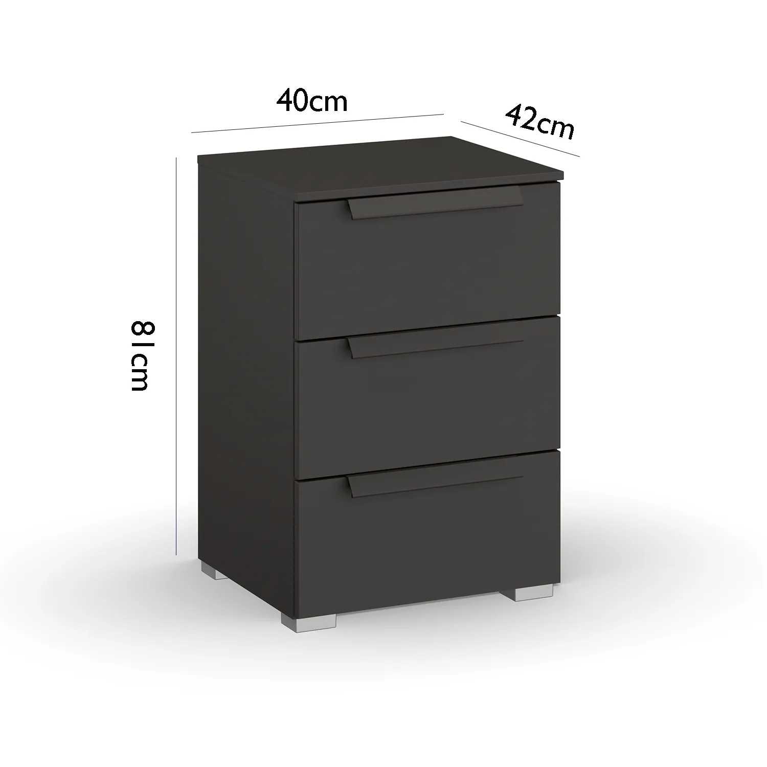 Rauch Frans 3 Drawer Glass Beside Table - Dimensions