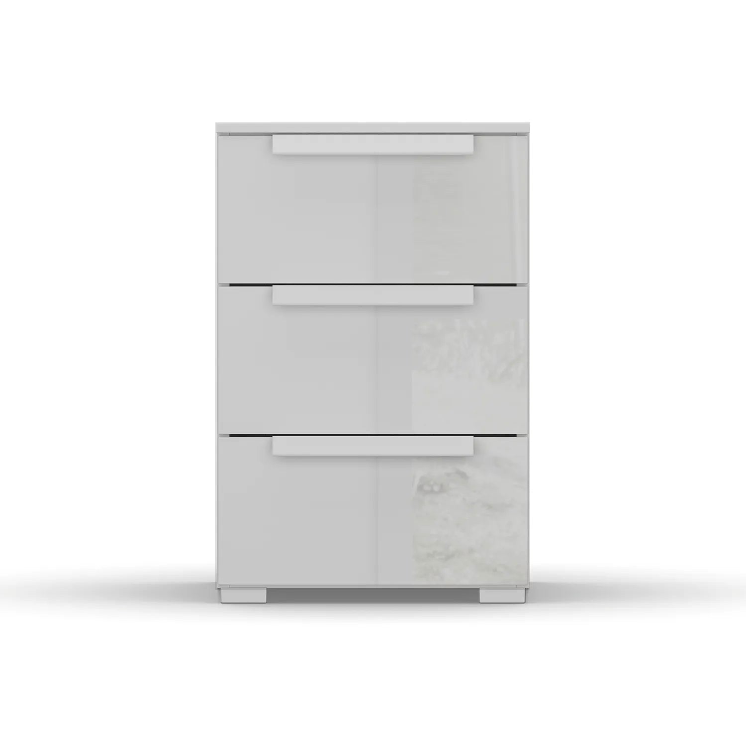 Rauch Frans 3 Drawer Glass Beside Table in Silk Grey - Front view