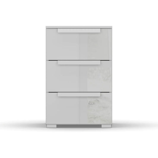 Rauch Frans 3 Drawer Glass Beside Table in Silk Grey - Front view