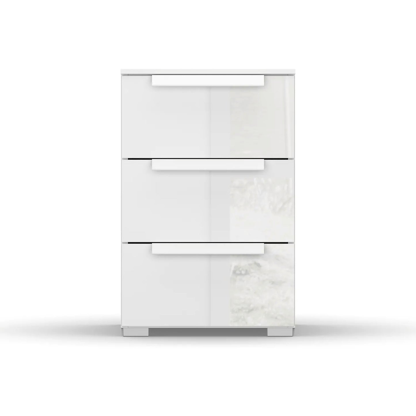 Rauch Frans 3 Drawer Glass Beside Table in White - Front view