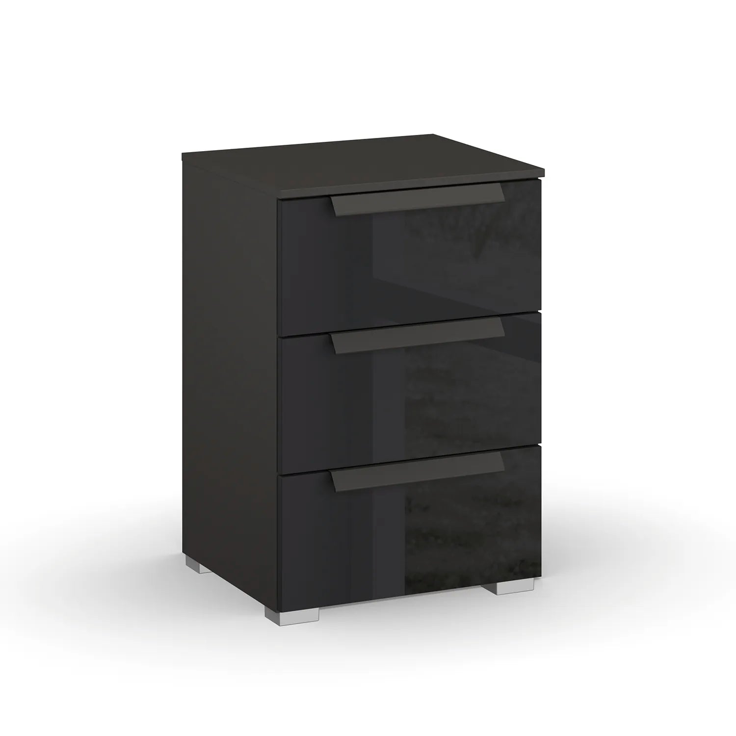 Rauch Frans 3 Drawer Glass Beside Table in Graphite 