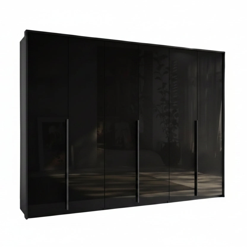 Frans 300cm Glass 6 Door Wardrobe in Graphite Glass with Passepartout Frame 