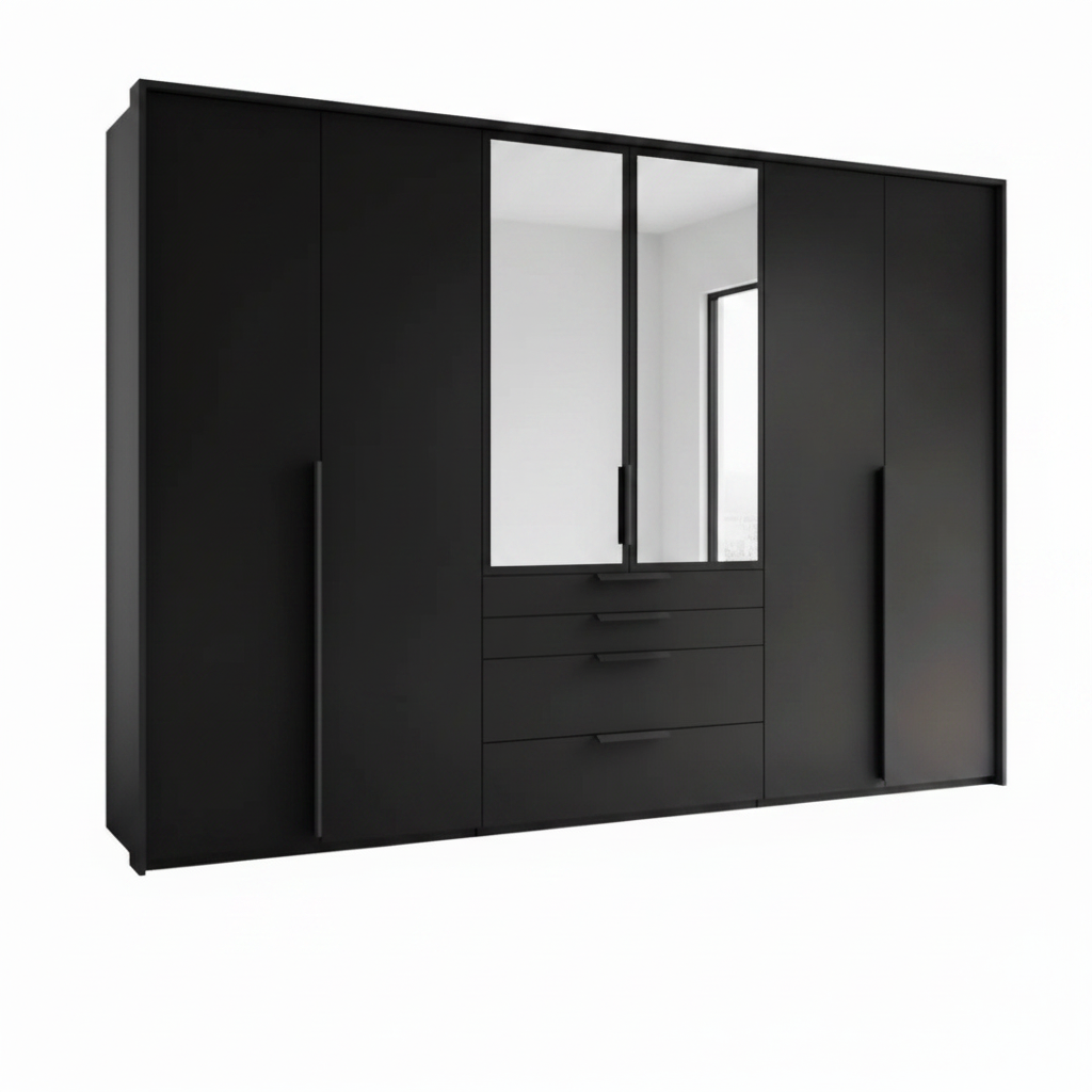 Rauch Frans 301cm Graphite 6 door wardrobe with exterior drawers, Mirror, Premium Interior Inside, Passepartout Frame and Long Door Handles