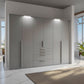Rauch Frans 301cm Silk Grey 6 door wardrobe with exterior drawers, Long Door Handles and Light Passepartout Frame