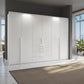 Rauch Frans 301cm White 6 door wardrobe with exterior drawers, Long Door Handles and LED Light Passepartout Frame