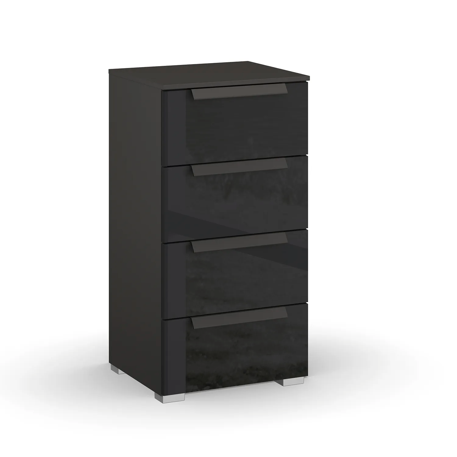 Rauch Frans 4 Drawer Glass Narrow Chest in Graphite