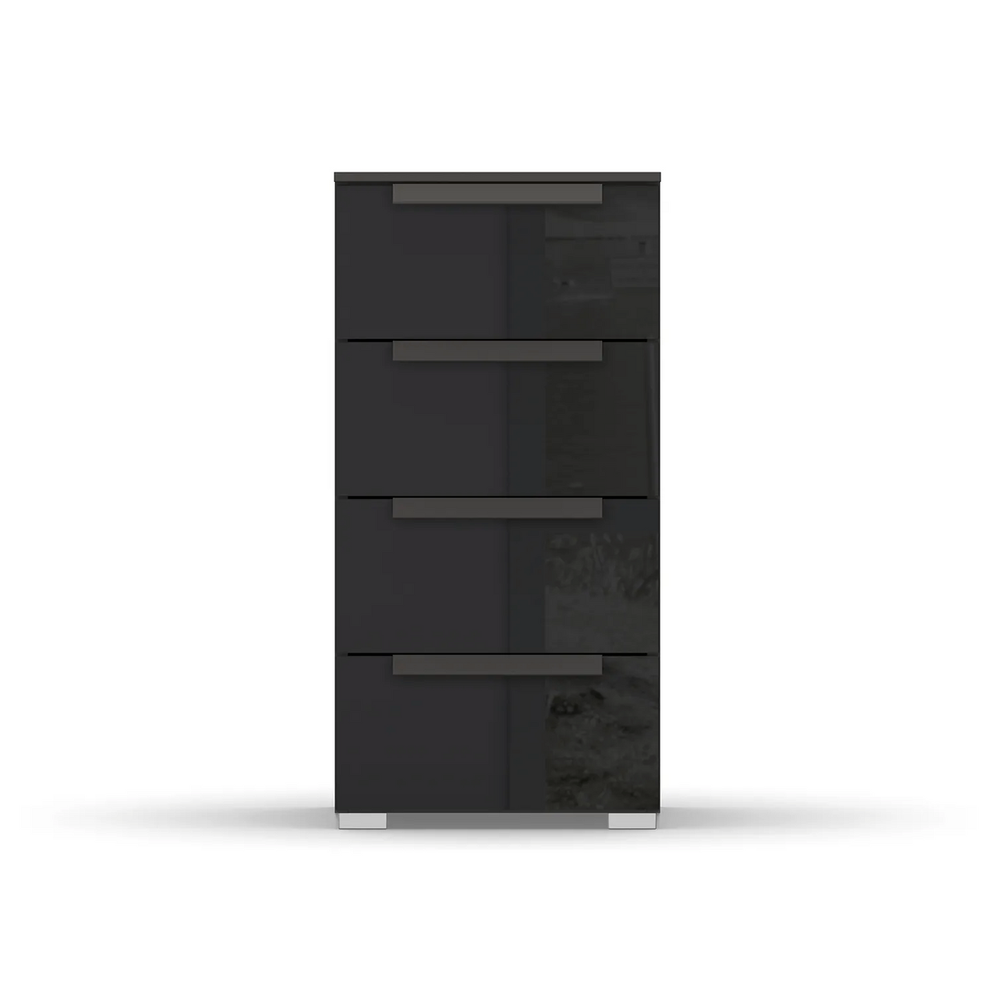 Rauch Frans 4 Drawer Glass Narrow Chest in Graphite - Front view