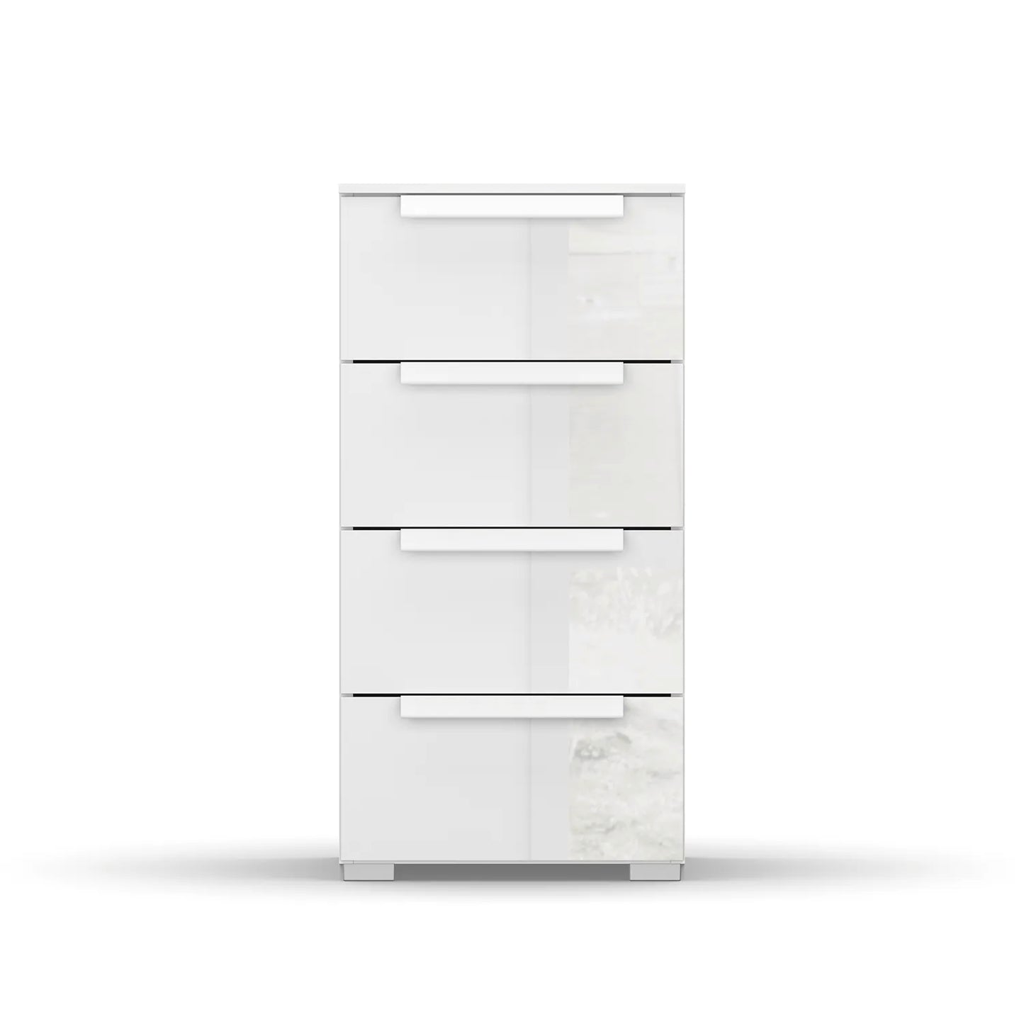 Rauch Frans 4 Drawer Glass Narrow Chest in White - Front view