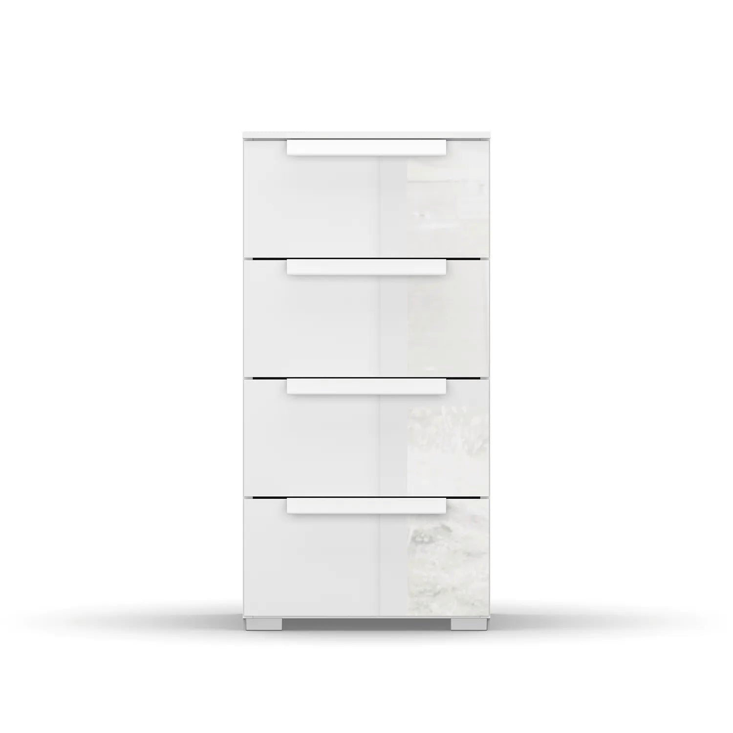 Rauch Frans 4 Drawer Glass Narrow Chest in White - Front view