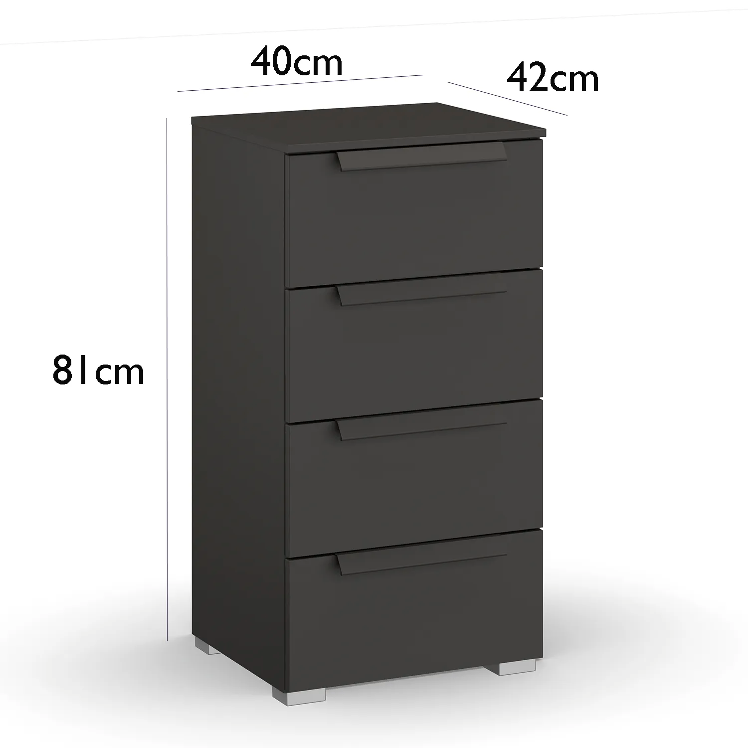Rauch Frans 4 Drawer Glass Narrow Chest - Dimensions