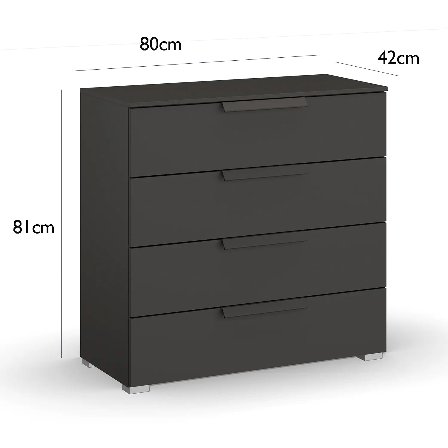 Rauch Frans 4 Drawer Glass Wide Chest - 80CM - Dimensions