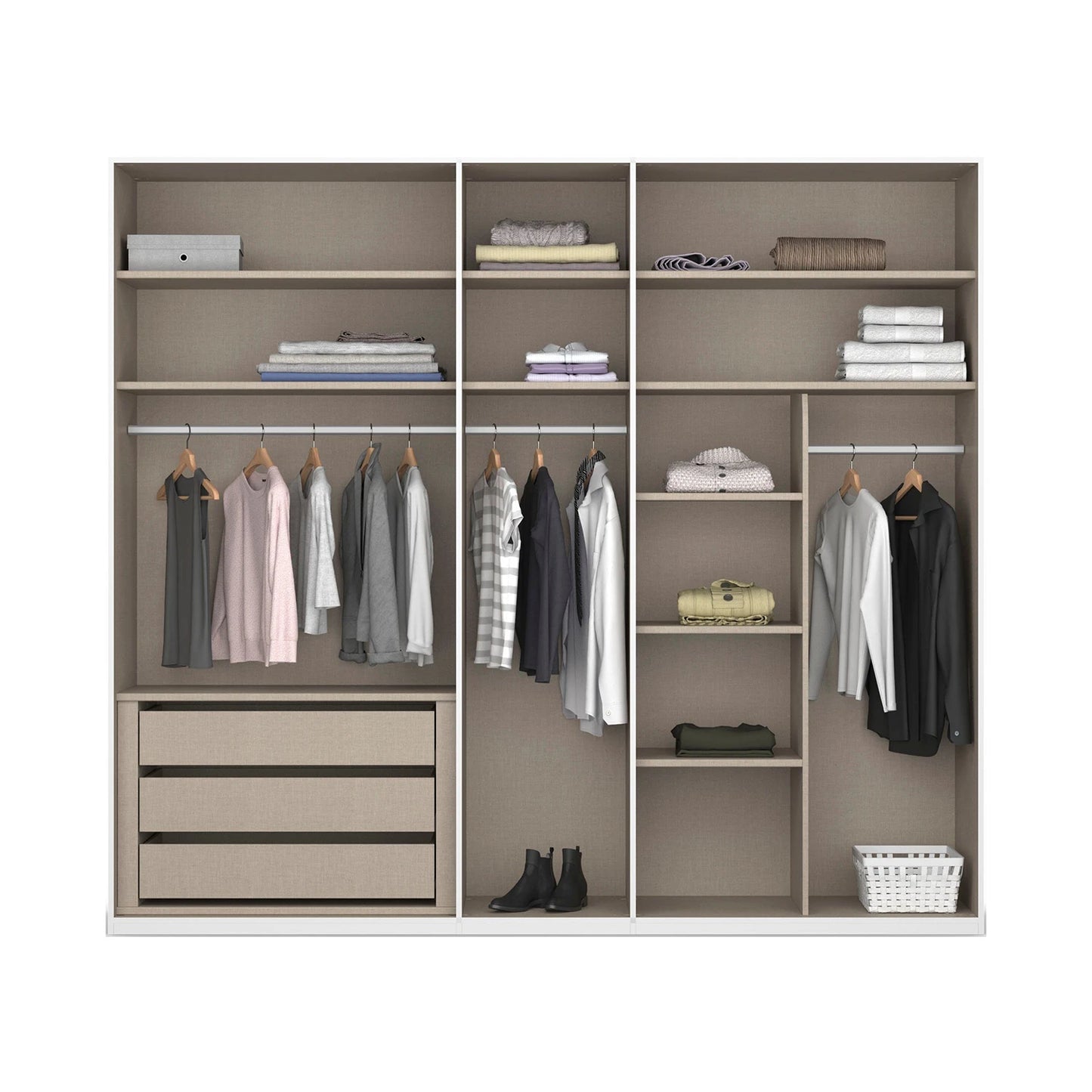 Interior View of Rauch Frans 250cm Graphite 5 Door Hinged Wardrobe with Premium Interior and Long Door Handles