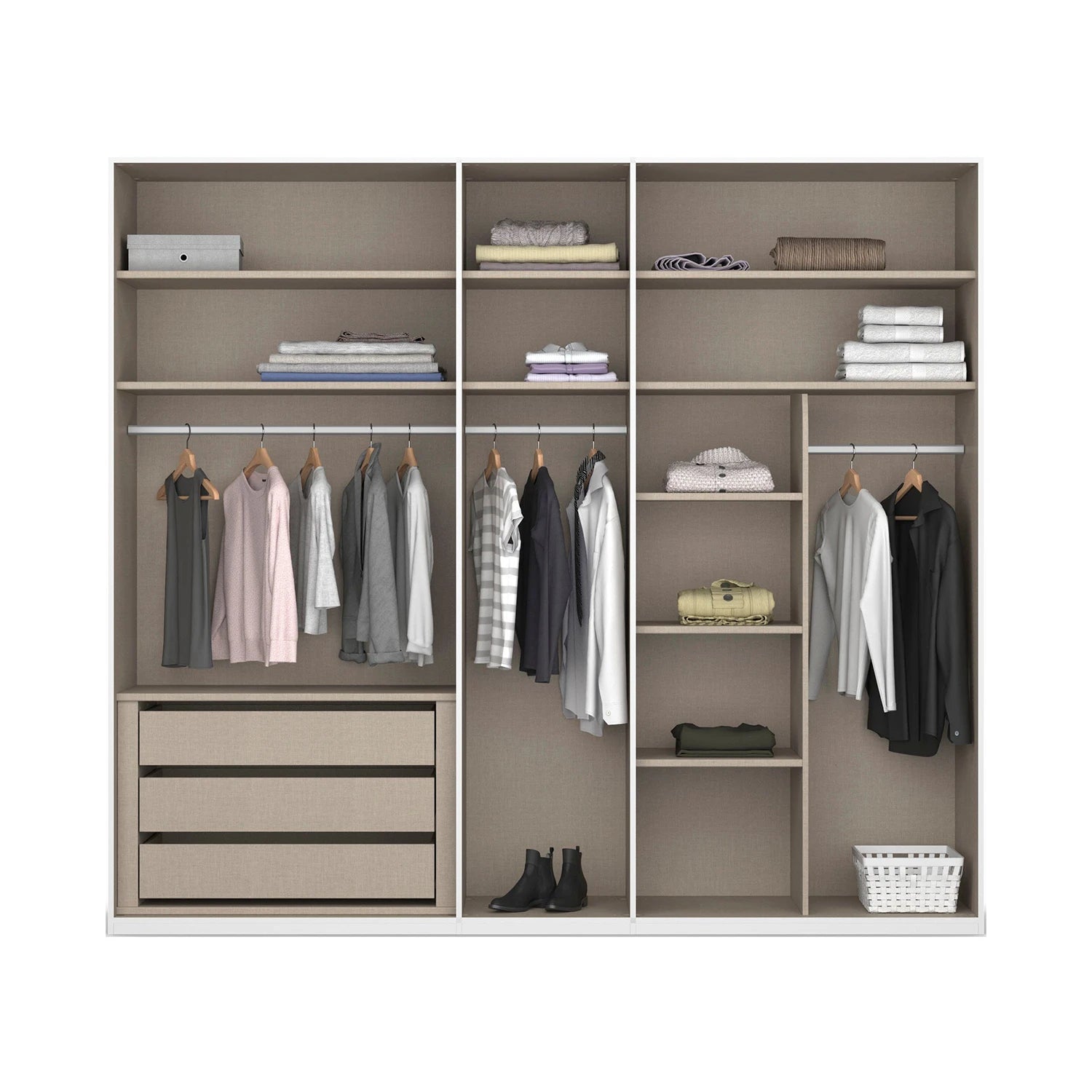 Interior View of Rauch Frans 250cm Graphite 5 Door Hinged Wardrobe with Premium Interior and Long Door Handles
