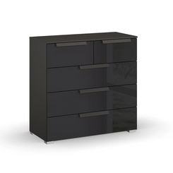 Rauch Frans 5 Drawer Glass Wide Chest - 80CM - in Graphite