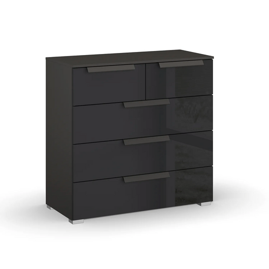 Rauch Frans 5 Drawer Glass Wide Chest - 80CM - in Graphite