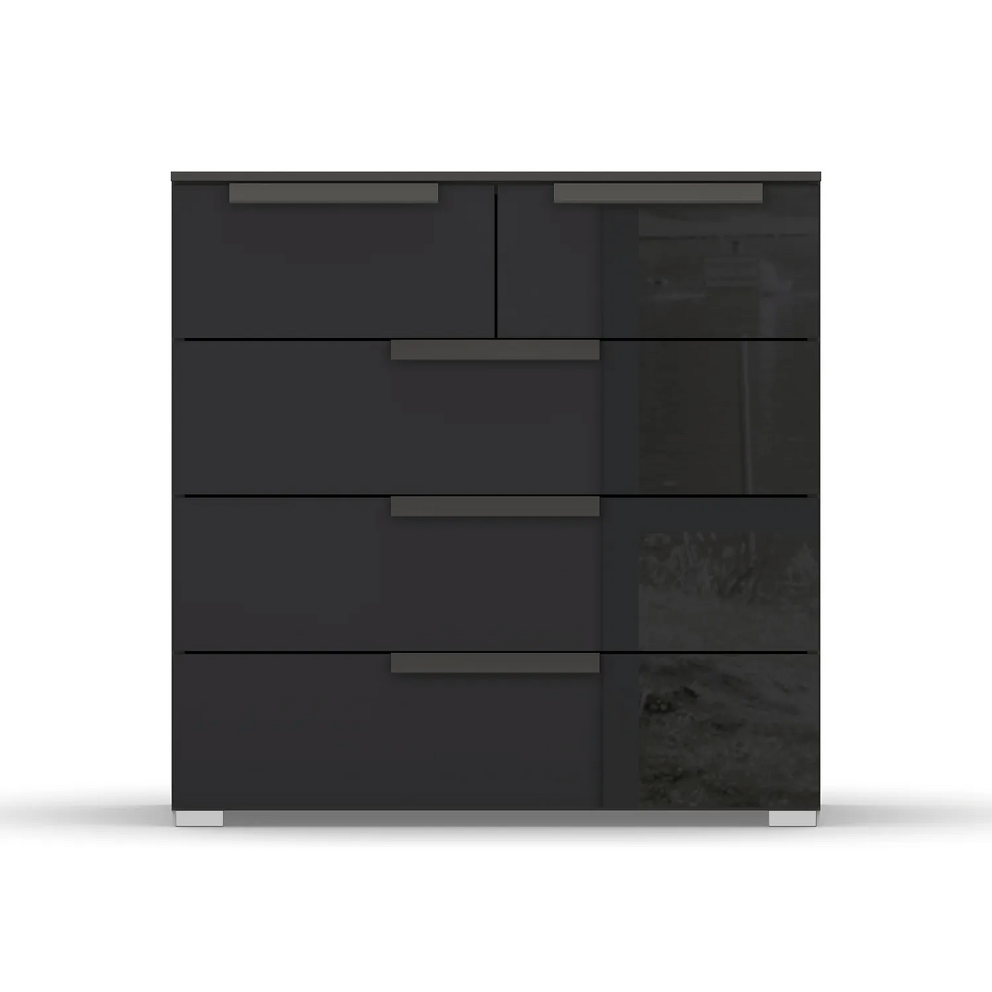 Rauch Frans 5 Drawer Glass Wide Chest - 80CM - in Graphite - Front view