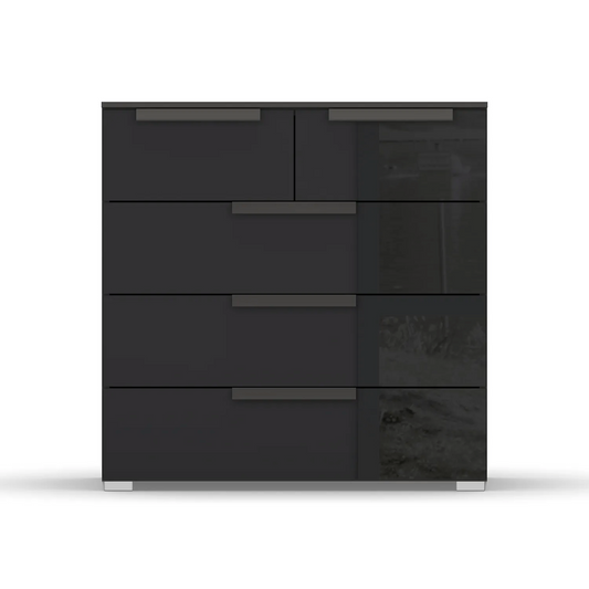 Rauch Frans 5 Drawer Glass Wide Chest - 80CM - in Graphite - Front view