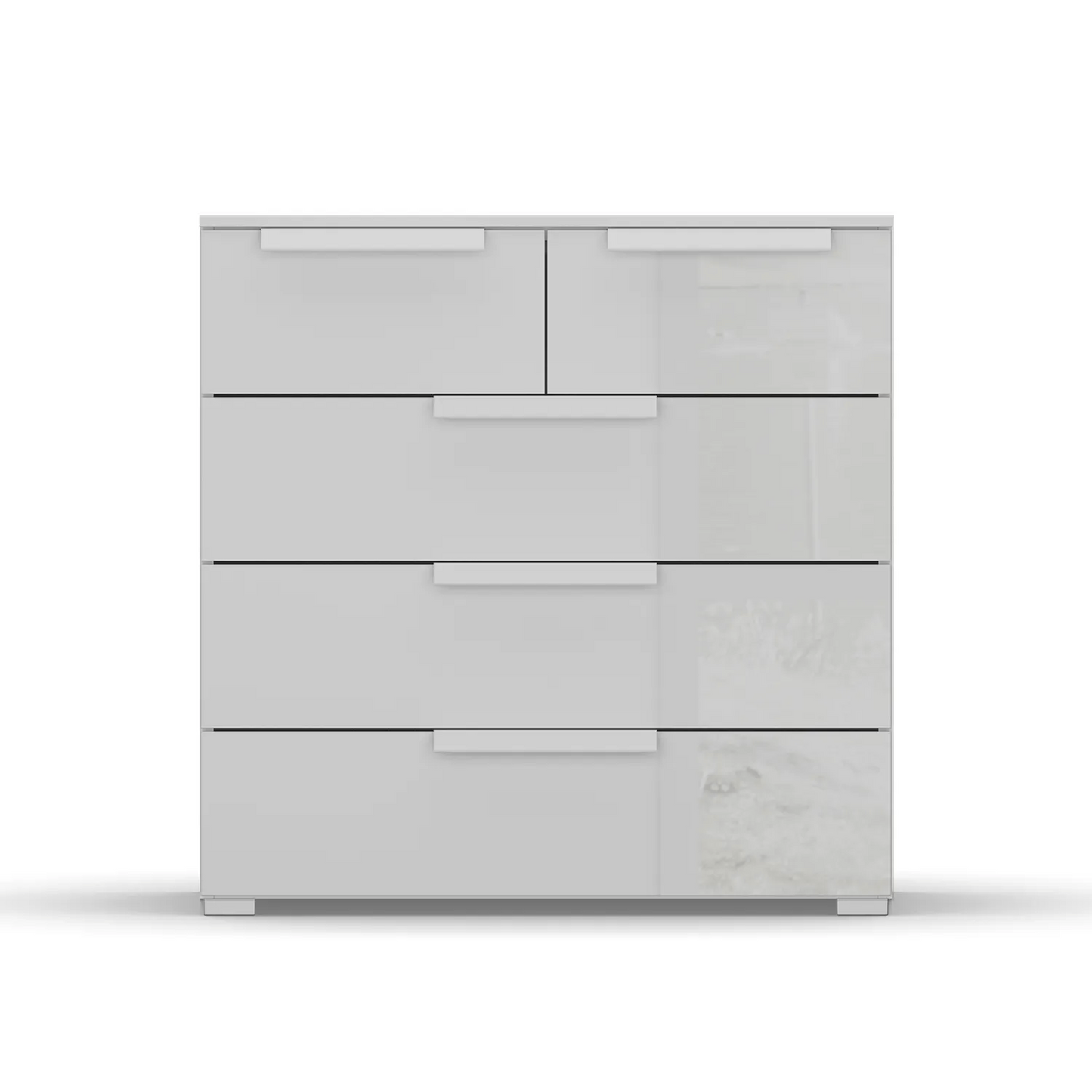 Rauch Frans 5 Drawer Glass Wide Chest - 80CM - in Silk Grey - Front view