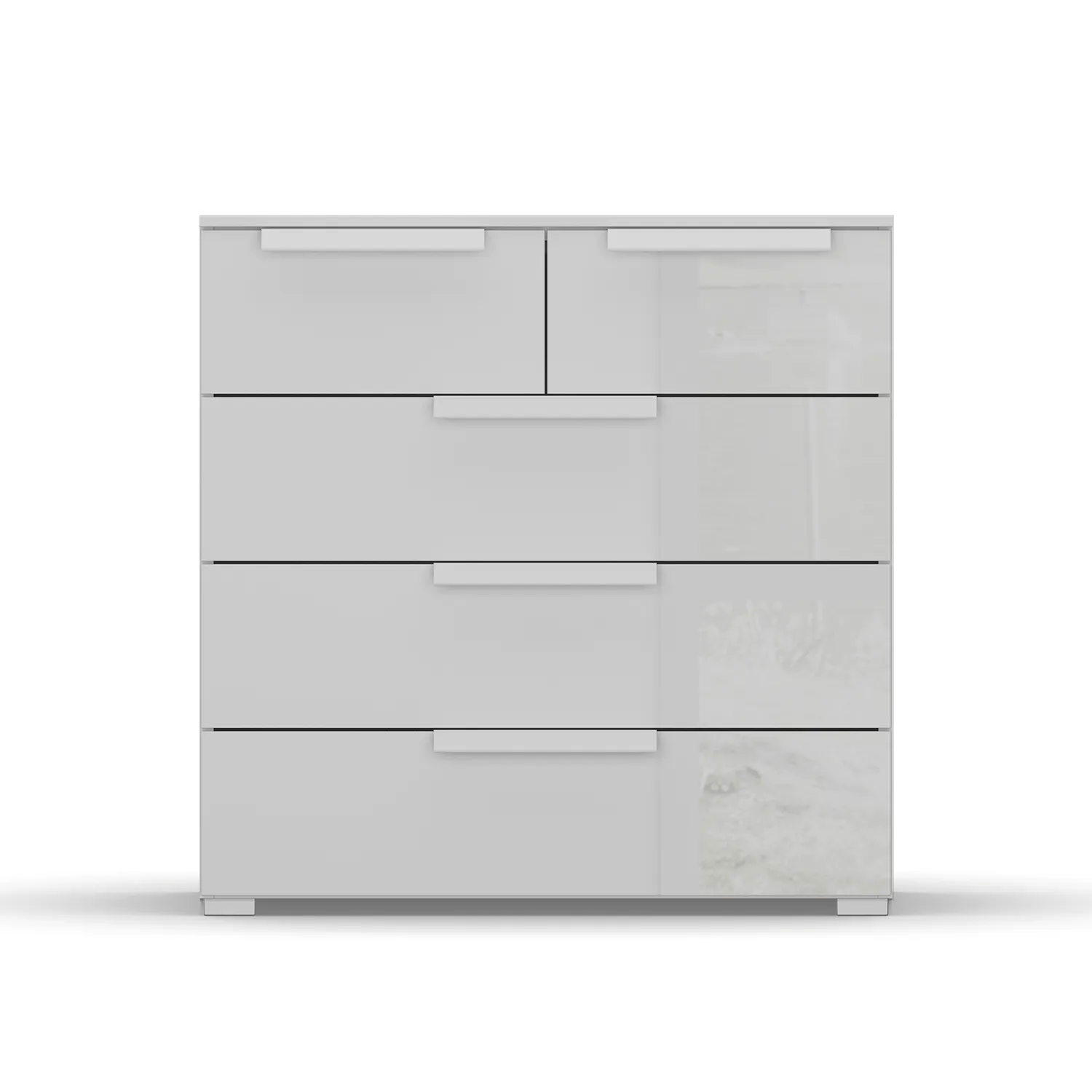 Rauch Frans 5 Drawer Glass Wide Chest - 80CM - in Silk Grey - Front view