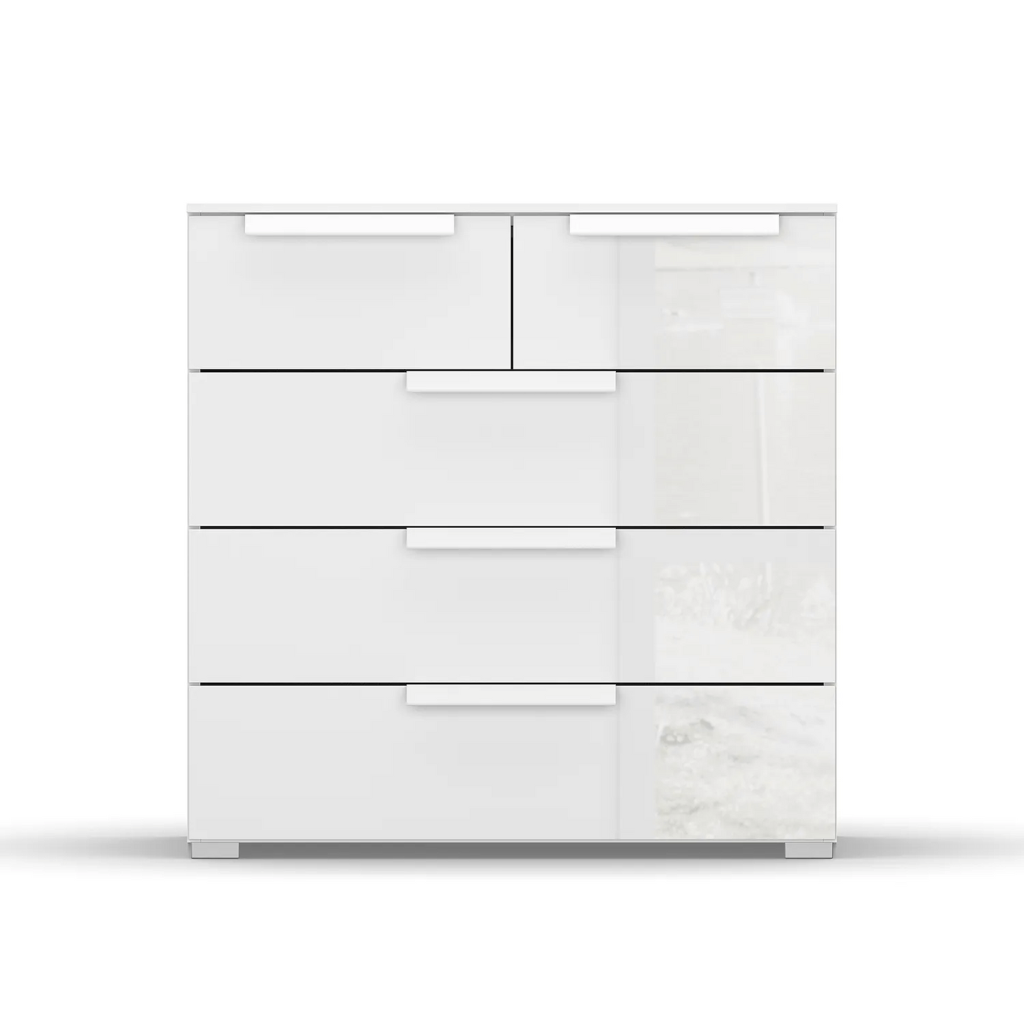 Rauch Frans 5 Drawer Glass Wide Chest - 80CM - in White - Front view