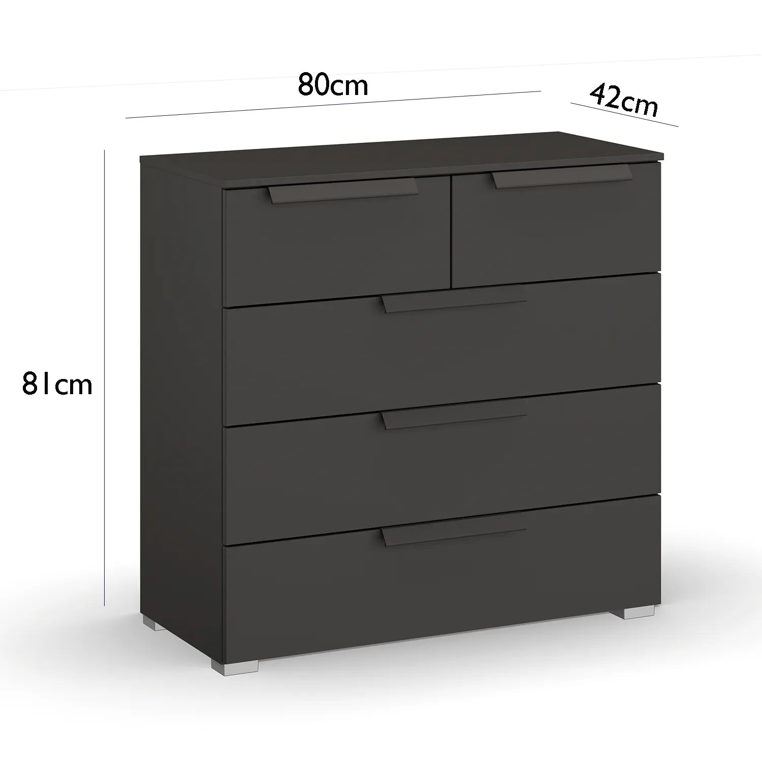 Rauch Frans 5 Drawer Glass Wide Chest - 80CM - Dimensions