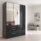 Shop the Rauch Frans 151cm Black Glass 3 door wardrobe with Mirror 4 exterior drawers