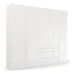 Frans 250cm Glass 5 Door Wardrobe With Drawers in White