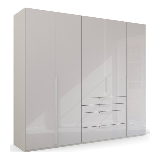 Frans 250cm Glass 5 Door Wardrobe With Drawers in Silk Grey