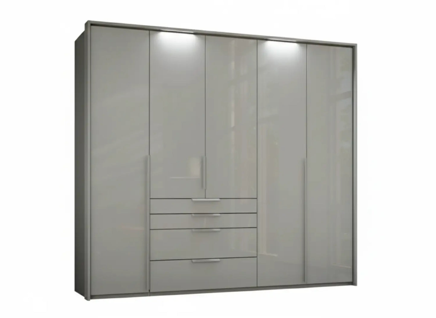 Frans 250cm Glass 5 Door Wardrobe With Drawers - Passepartout Frame - Led light