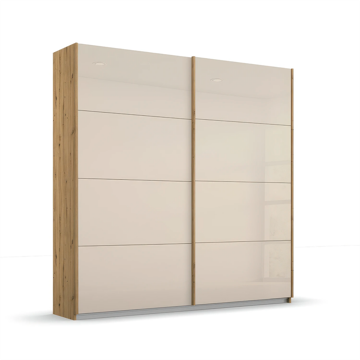 Rauch Freja Glass Door Sliding Wardrobe in Champagne front with Oak Carcase