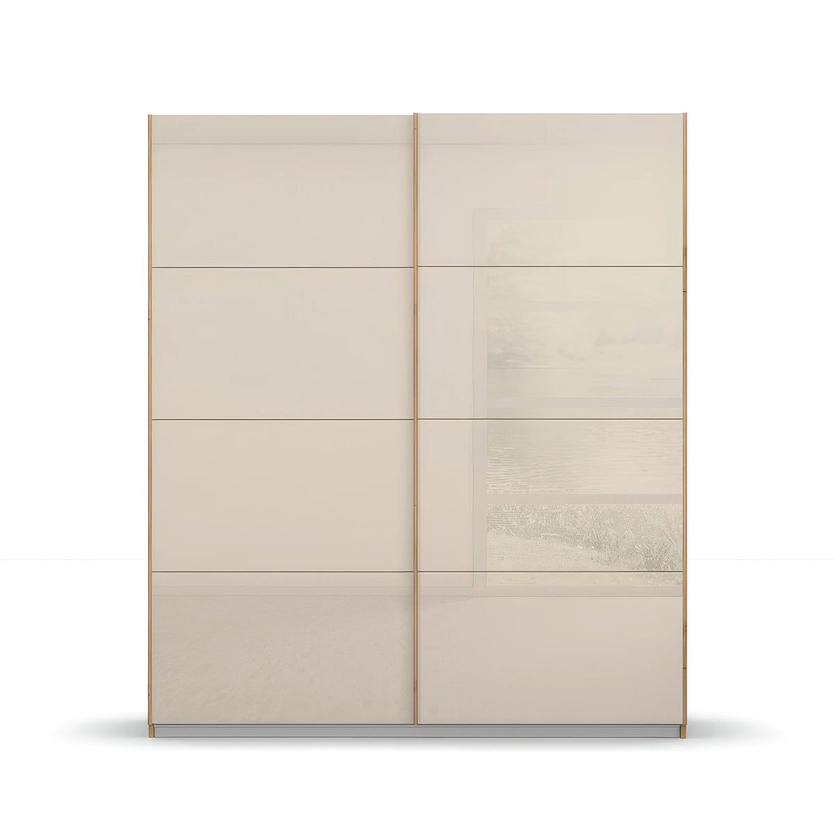 Rauch Freja Glass Door Sliding Wardrobe in Champagne front with Oak Carcase view