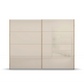 Rauch Freja Glass Door Sliding Wardrobe in Champagne front with Oak Carcase view