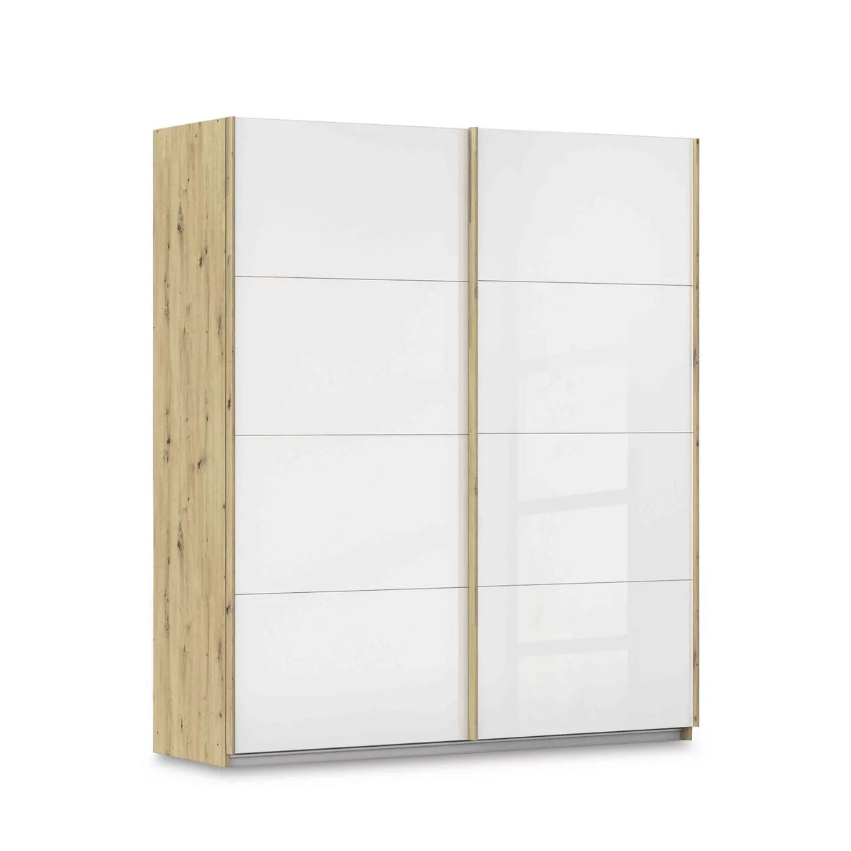 Rauch Freja Glass Door Sliding Wardrobe in White front with Oak Carcase