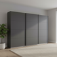 Rauch Forms three door sliding wardrobe in matt metallic grey décor with shown at 271cm wide colour-matched bar handles
