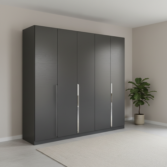 Rauch Glamour 226cm Metallic Grey 5 Door Wardrobe with Long Chrome Handles