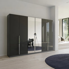 Rauch Glamour Metallic Grey 6 Door Mirrored Wardrobe – 271cm
