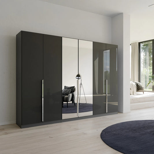 Rauch Glamour Metallic Grey 6 Door Mirrored Wardrobe – 271cm